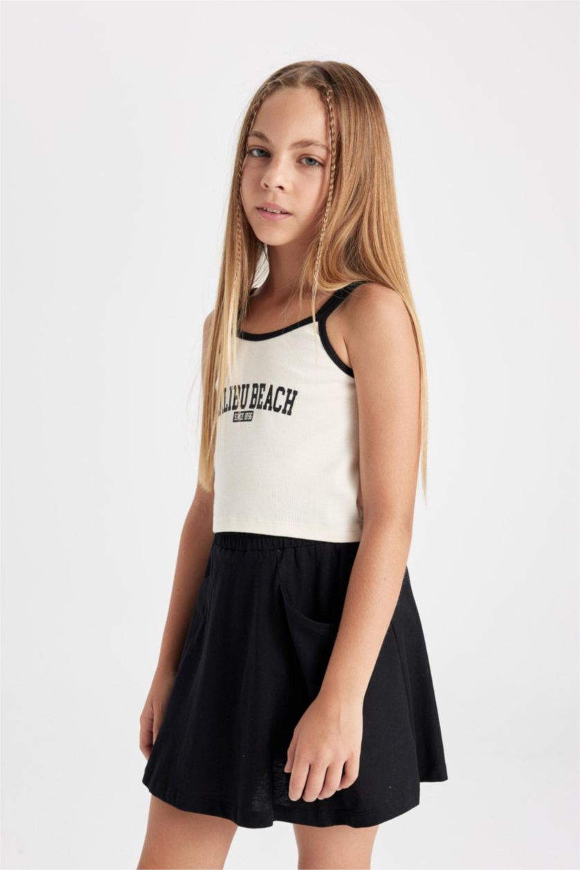 GIRLS & TEENS Ecru Girl Printed T-Shirt Skirt 2 Piece Set