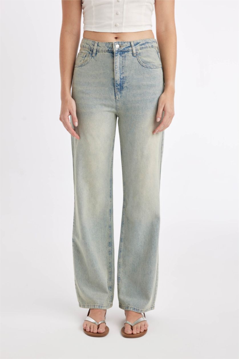 WOMAN Light Indigo 90's Wide Leg High Waist Long Washed Jeans