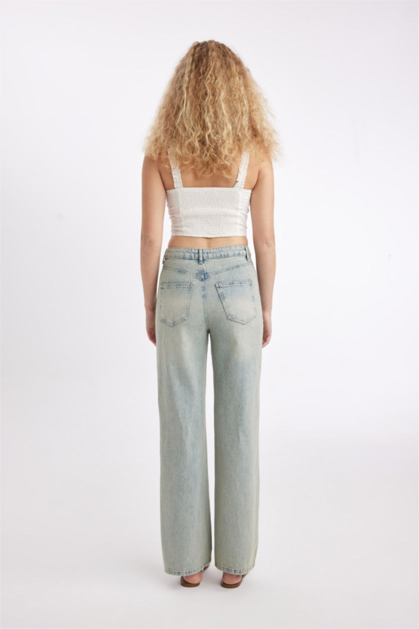 WOMAN Light Indigo 90's Wide Leg High Waist Long Washed Jeans