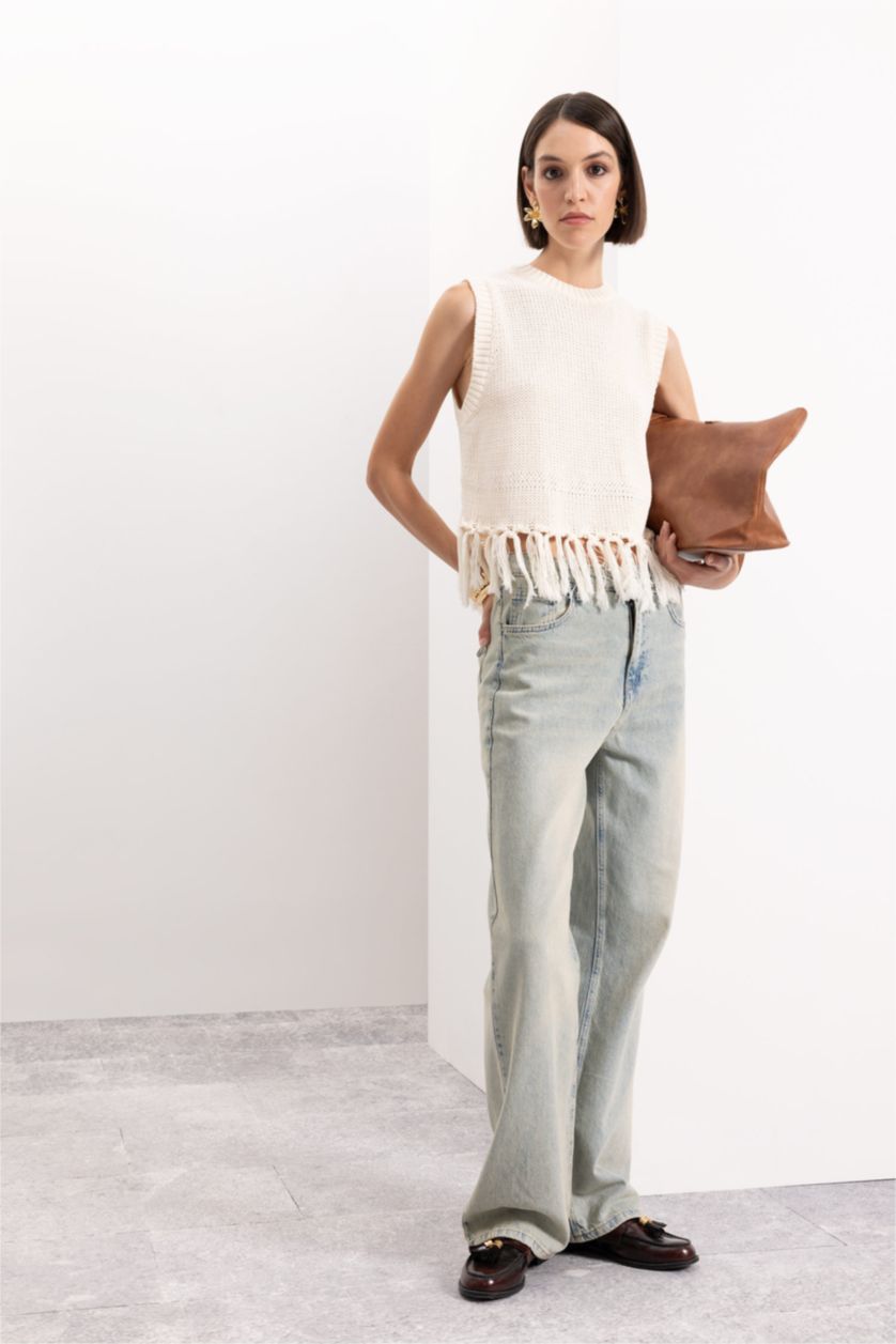 WOMAN Light Indigo 90's Wide Leg High Waist Long Washed Jeans