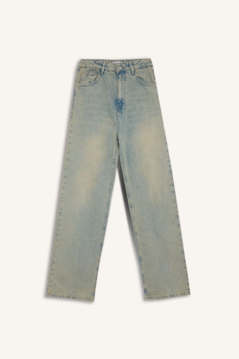 WOMAN Light Indigo 90's Wide Leg High Waist Long Washed Jeans