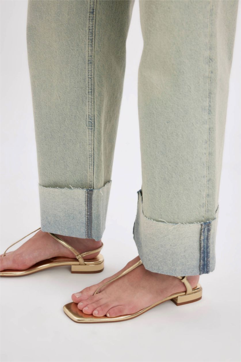 FEMME Indigo Clair Pantalon en Jean Droit Taille Haute à effet Délavé