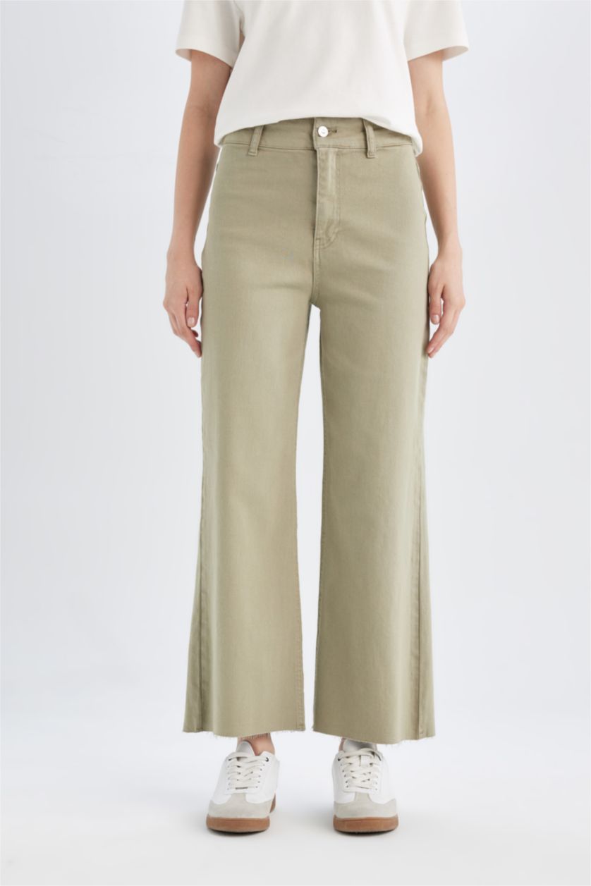 Kadın Açık Haki Yüksek Bel Culotte Pantolon