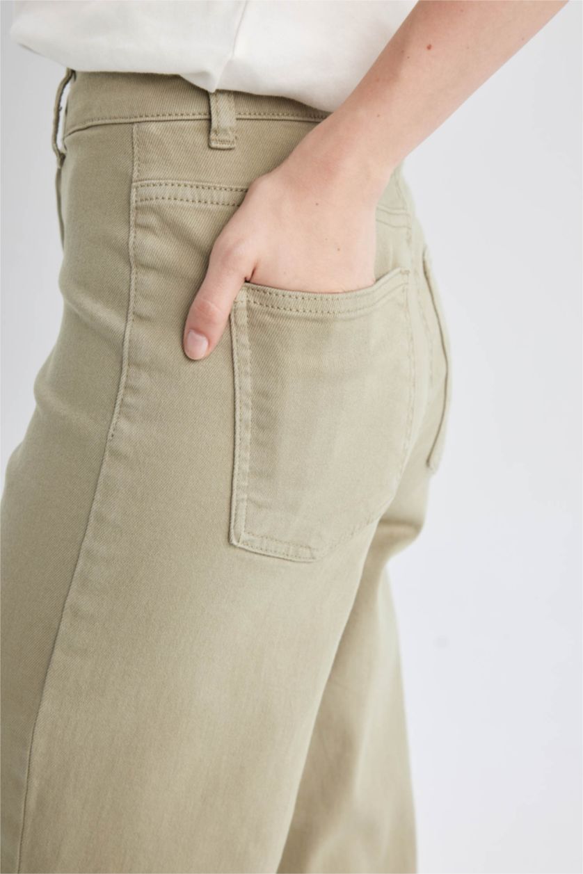 Kadın Açık Haki Yüksek Bel Culotte Pantolon