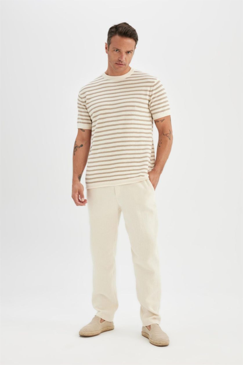 Man Light Stone Relax Fit Regular Hem Cotton Trousers