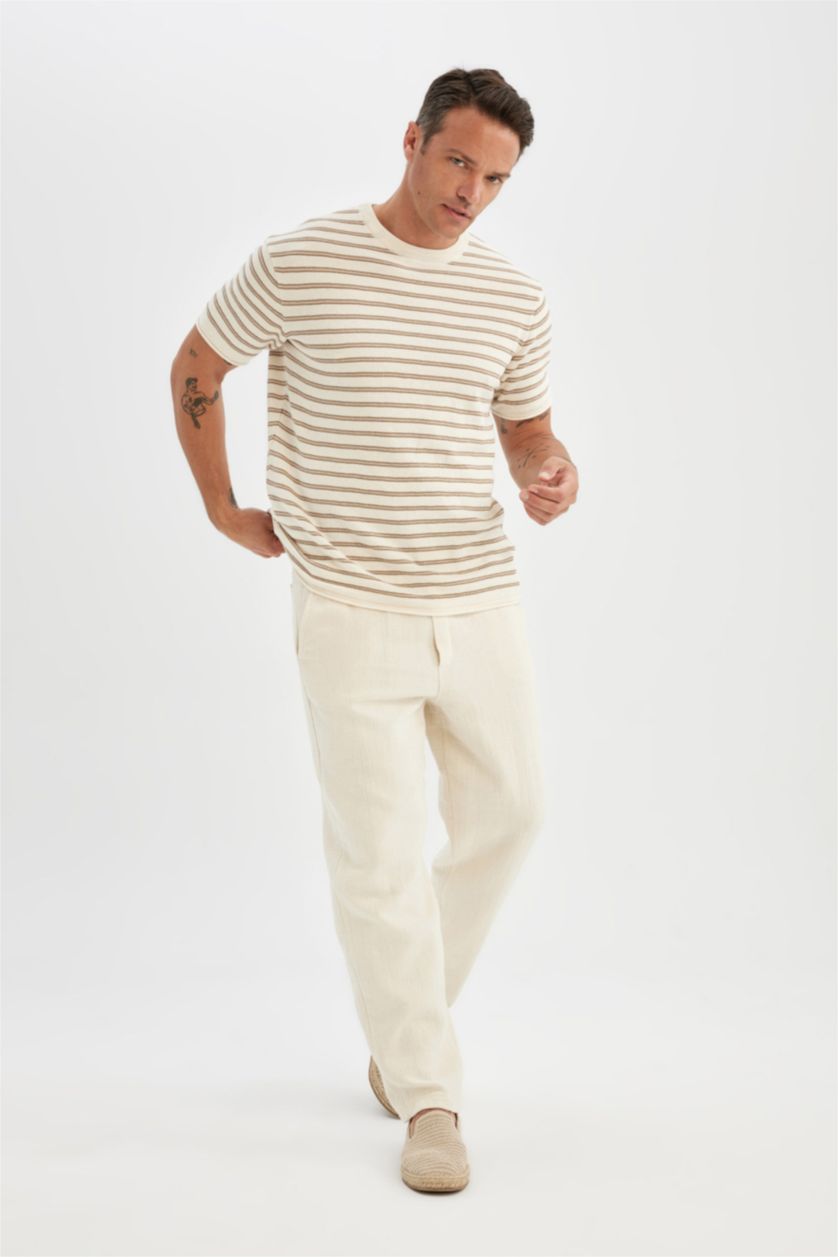 Man Light Stone Relax Fit Regular Hem Cotton Trousers