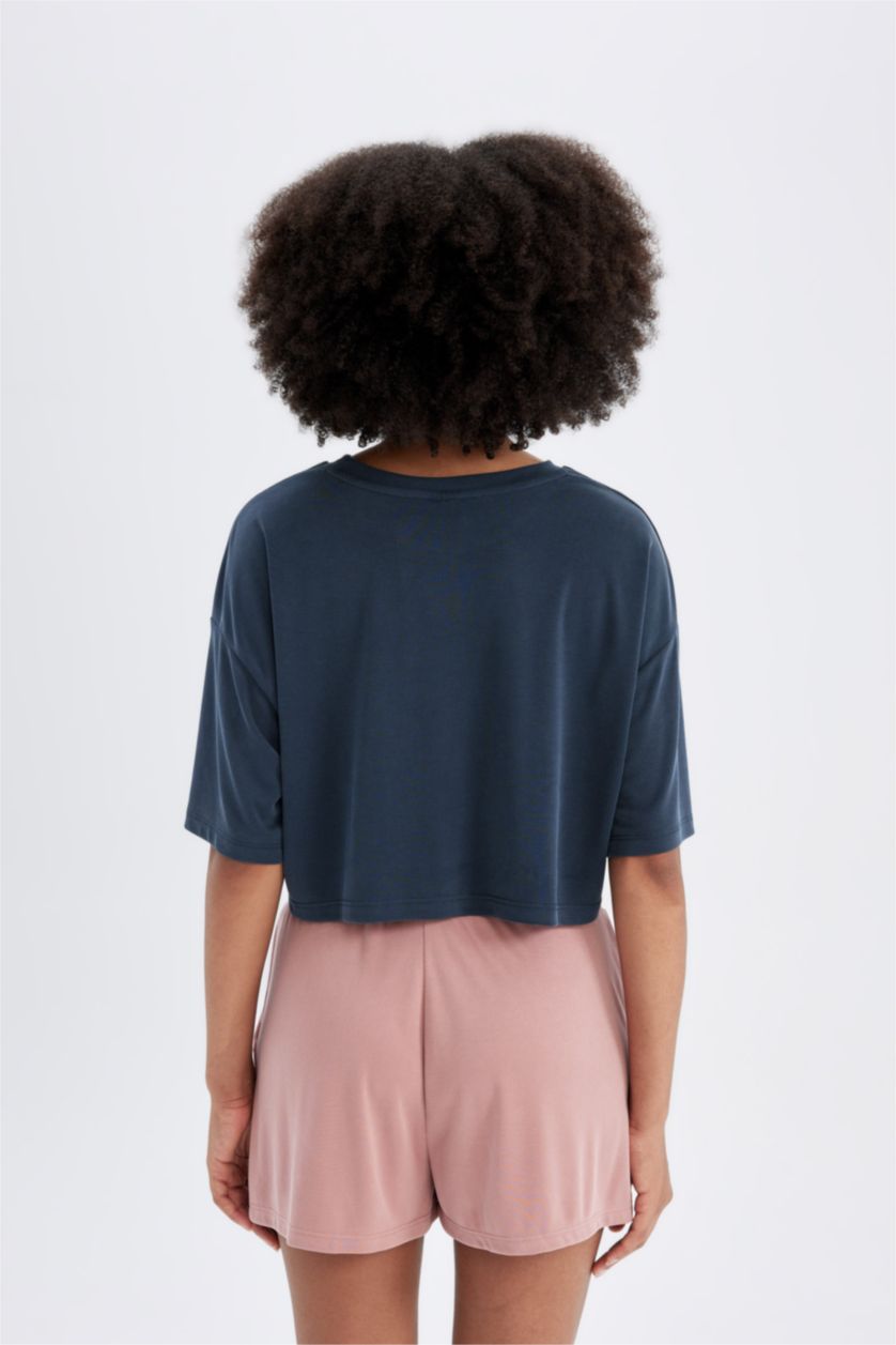 Woman Anthracite DeFactoFit Crew Neck Sports Modal Crop T-Shirt