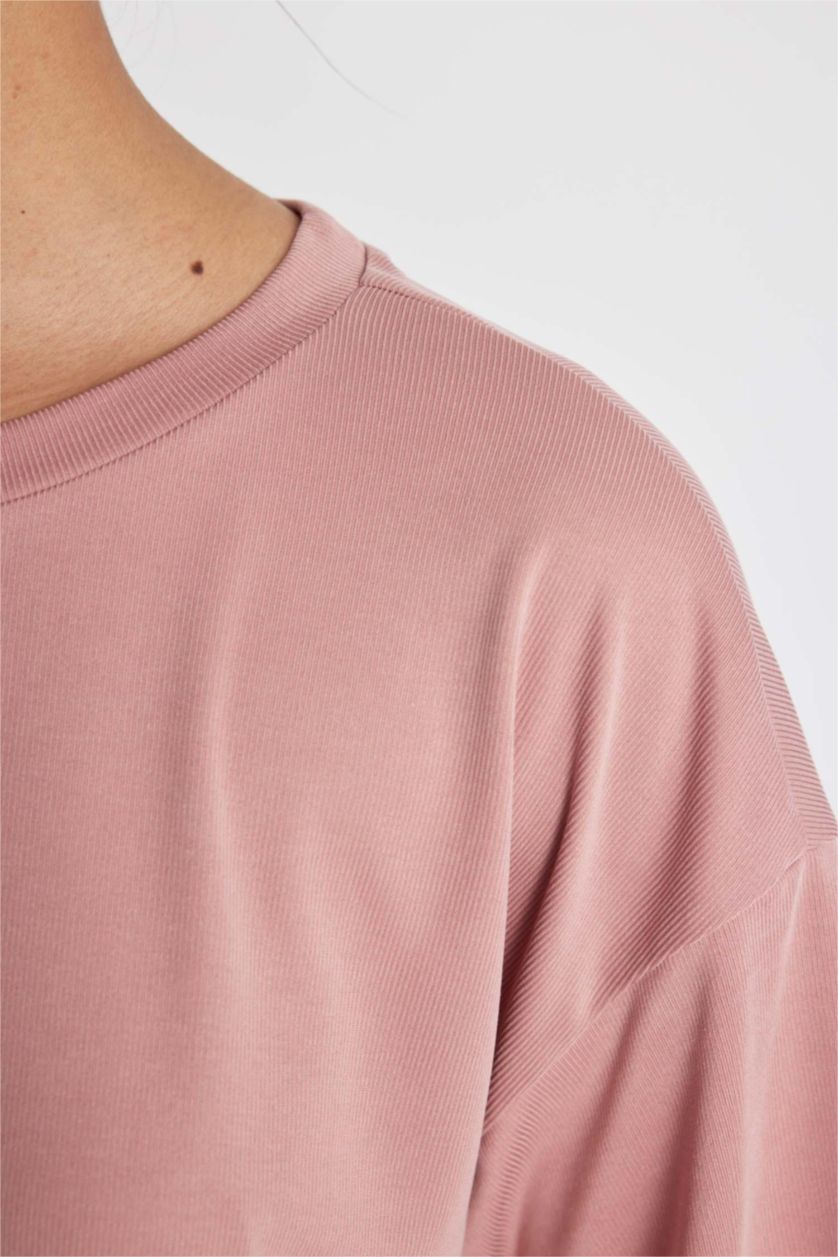 Kadın Gülkurusu Crop Bisiklet Yaka Sporcu Modal Kısa Kollu Tişört