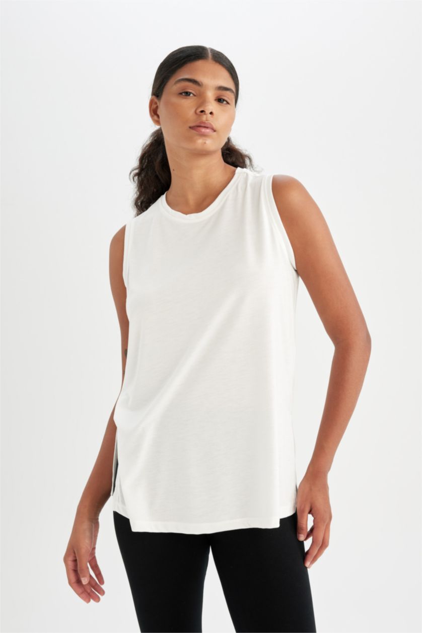 Kadın Ekru DeFactoFit Long Fit Bisiklet Yaka Sporcu Modal Atlet