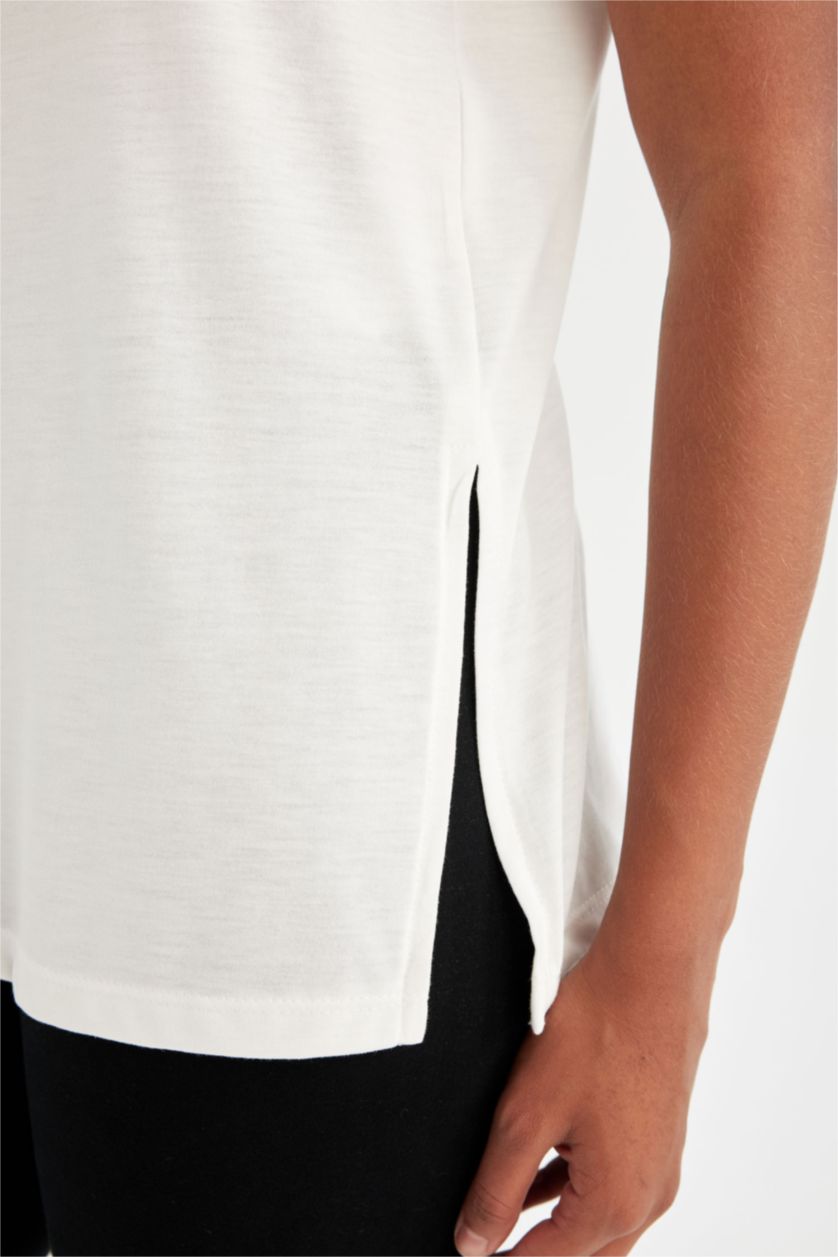 Kadın Ekru DeFactoFit Long Fit Bisiklet Yaka Sporcu Modal Atlet