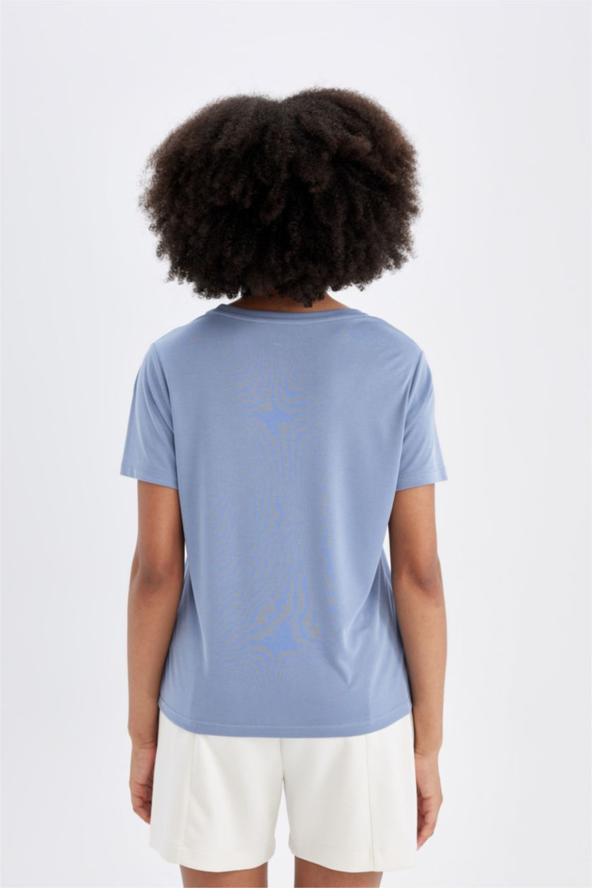 نساء بنفسجي فاتح تيشيرت رياضي نص ردن قصة عادية بياخة V من DeFactoFit