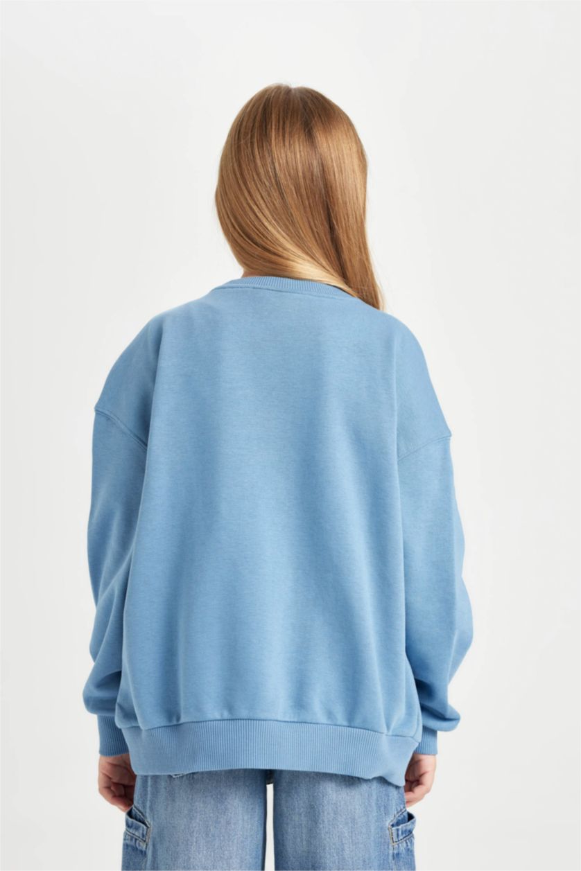 Kız Çocuk - Genç Kız Mavi Mavi Looney Tunes Oversize Geniş Kalıp Bisiklet Yaka Sweatshirt Kız Çocuk