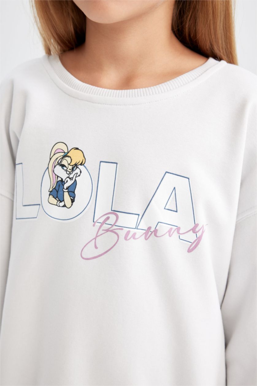 Kız Çocuk - Genç Kız Gri Looney Tunes Relax Fit Bisiklet Yaka Sırt Baskılı Sweatshirt Kız Çocuk
