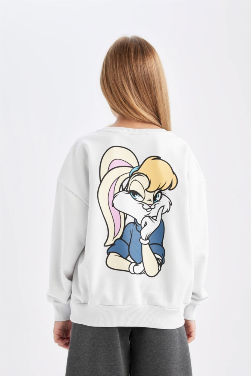 Kız Çocuk - Genç Kız Gri Looney Tunes Relax Fit Bisiklet Yaka Sırt Baskılı Sweatshirt Kız Çocuk