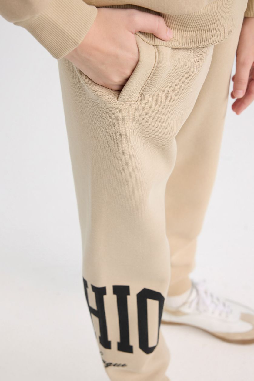 BOYS & TEENS Beige Boy Regular Fit Elastic Waist Leg Printed Sweatpants