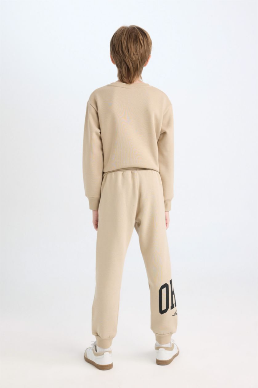 BOYS & TEENS Beige Boy Regular Fit Elastic Waist Leg Printed Sweatpants