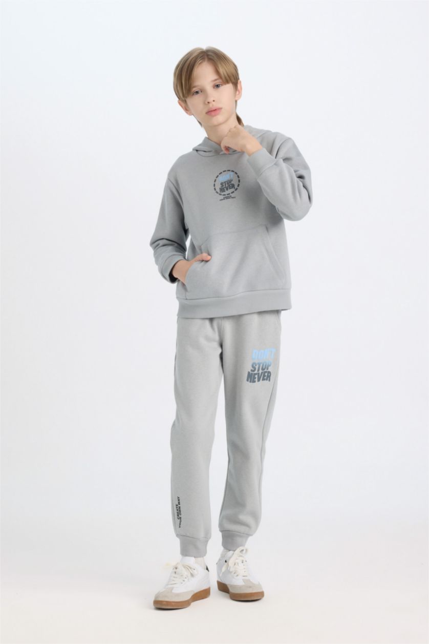 BOYS & TEENS Light Grey Boy Regular Fit Elastic Waist Leg Printed Sweatpants