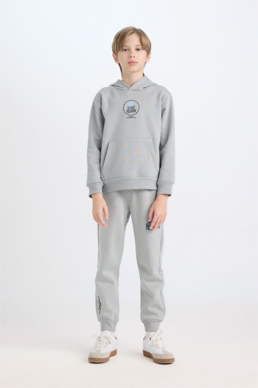 BOYS & TEENS Light Grey Boy Regular Fit Elastic Waist Leg Printed Sweatpants