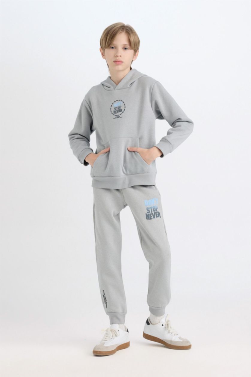 BOYS & TEENS Light Grey Boy Regular Fit Elastic Waist Leg Printed Sweatpants
