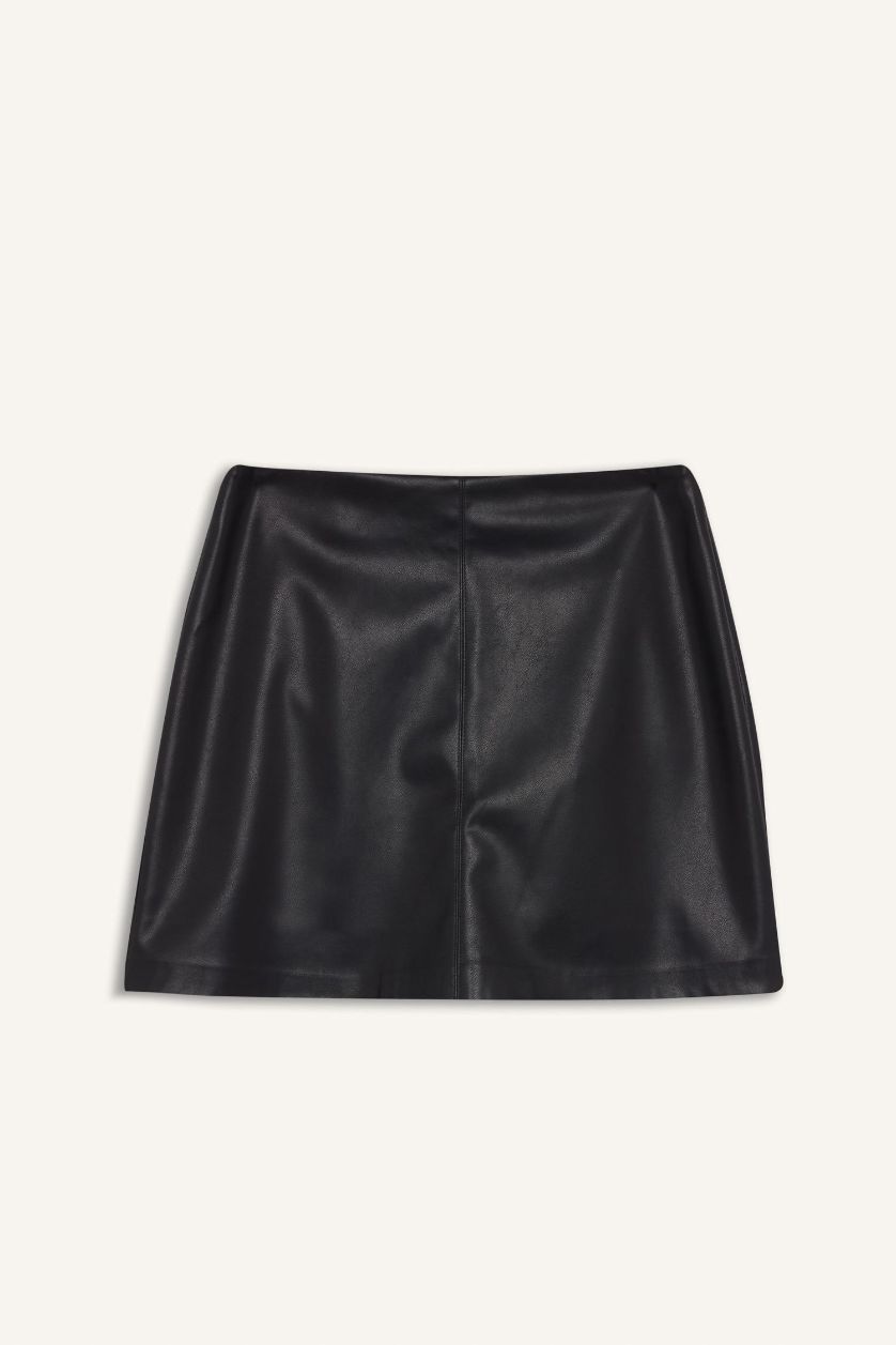 FEMME Noir Mini-jupe évasée en simili cuir à taille haute