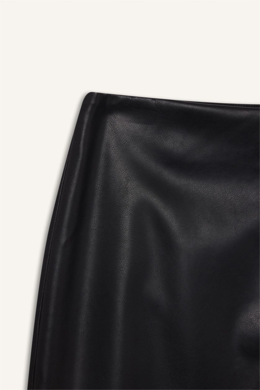 FEMME Noir Mini-jupe évasée en simili cuir à taille haute