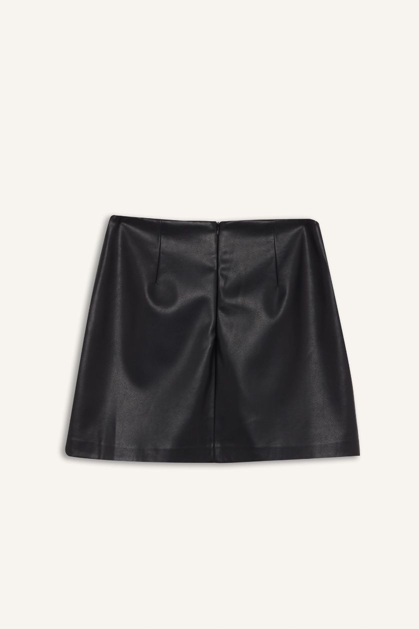FEMME Noir Mini-jupe évasée en simili cuir à taille haute