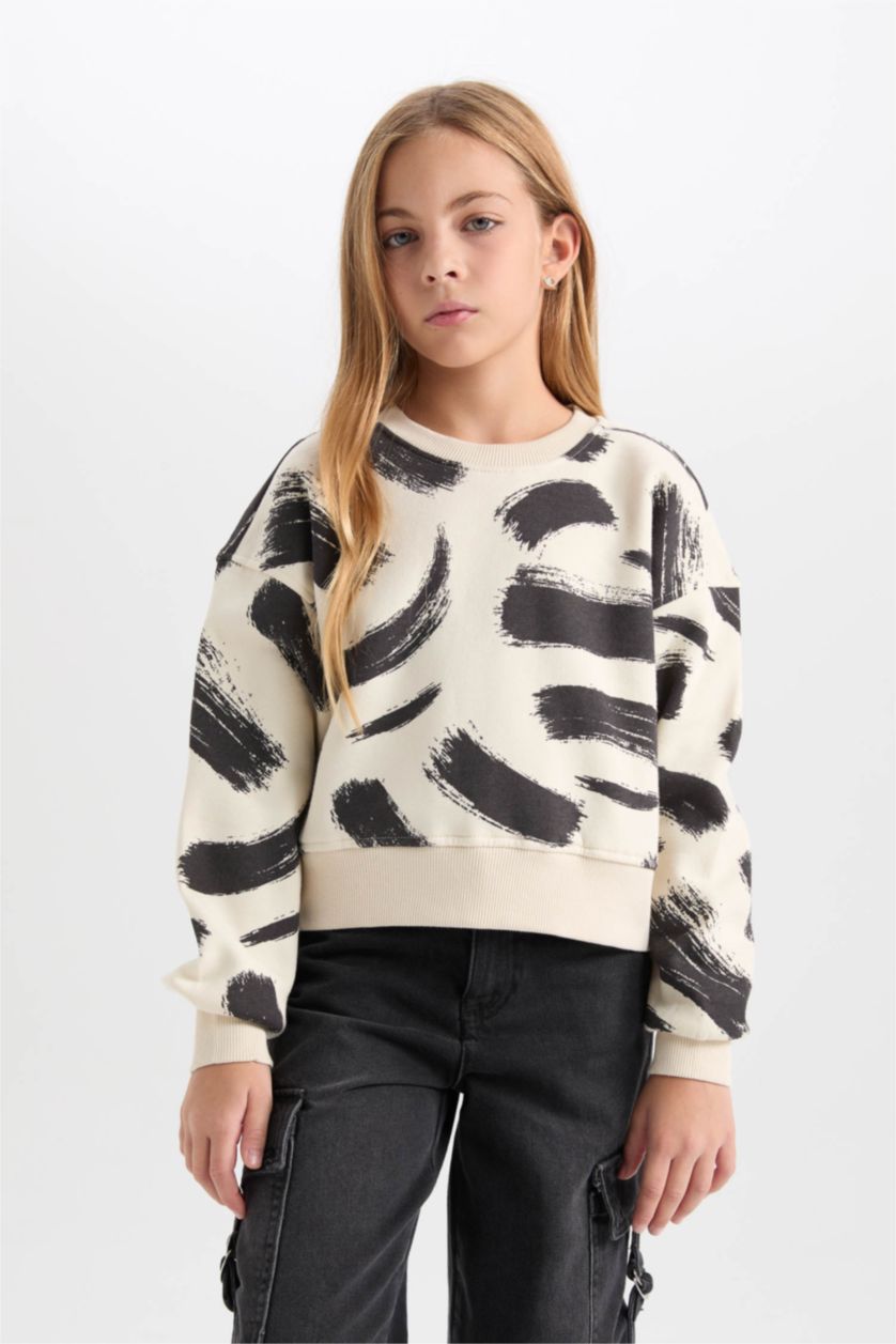 GIRLS & TEENS Stone Girl Patterned Crew Neck Thick Sweatshirt