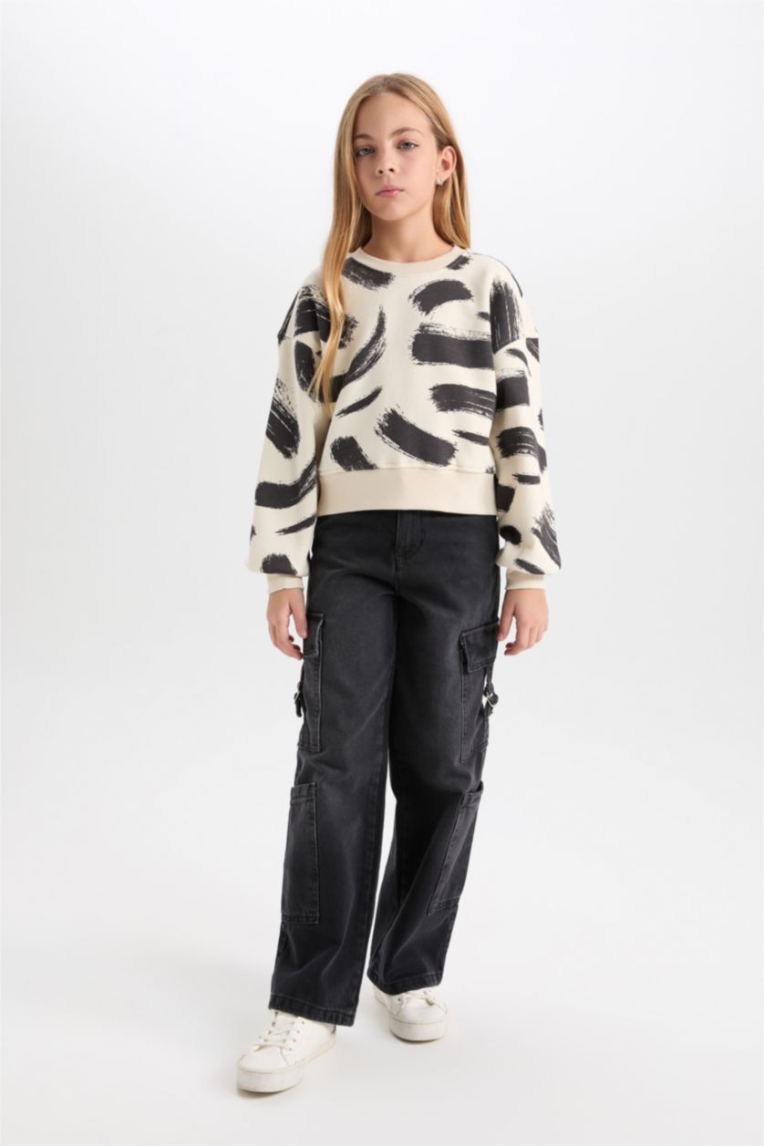 GIRLS & TEENS Stone Girl Patterned Crew Neck Thick Sweatshirt