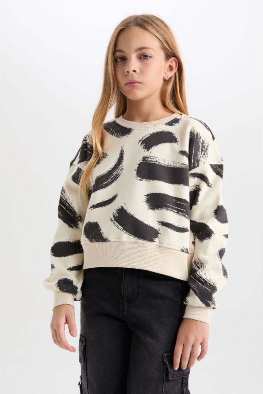 GIRLS & TEENS Stone Girl Patterned Crew Neck Thick Sweatshirt