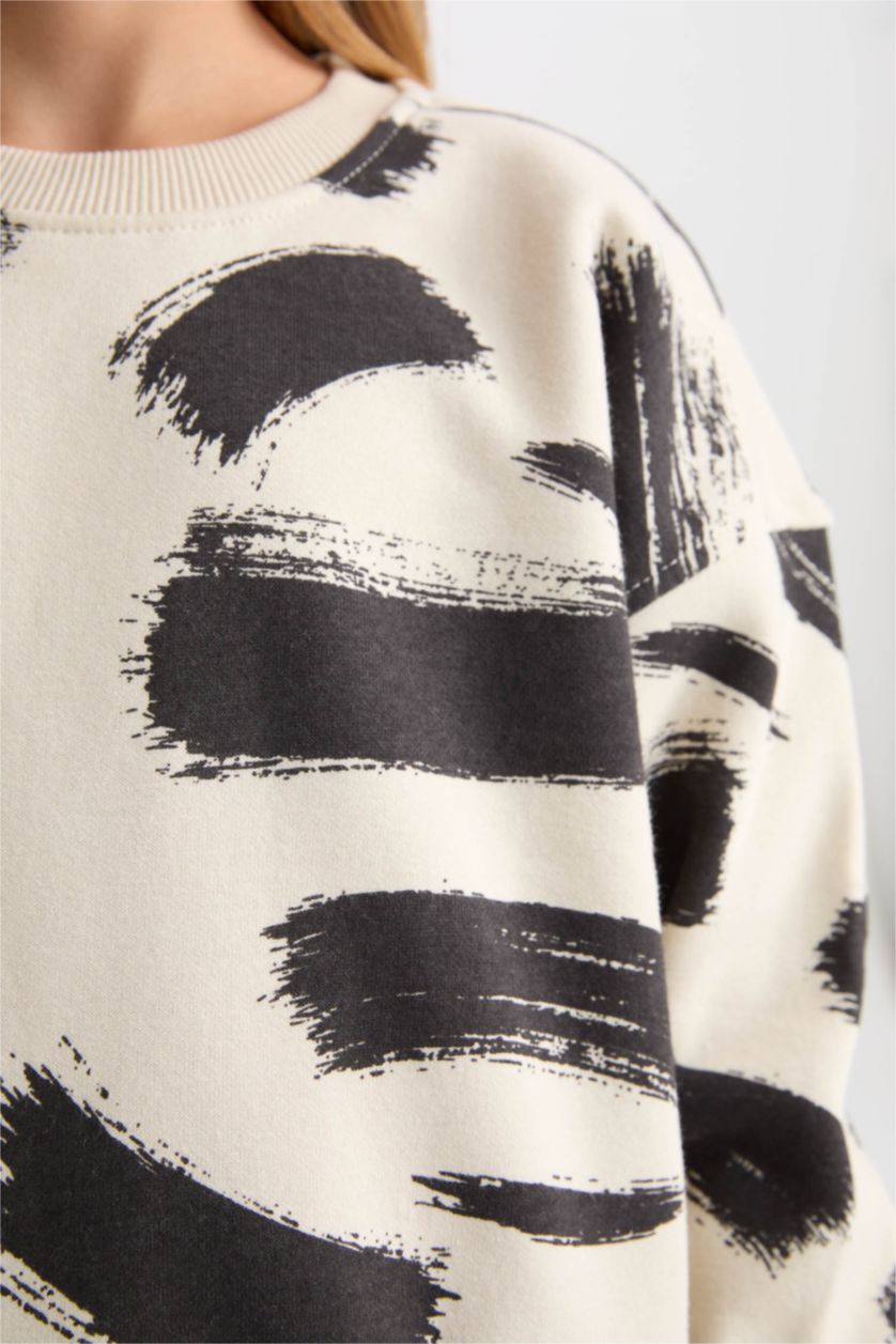 GIRLS & TEENS Stone Girl Patterned Crew Neck Thick Sweatshirt