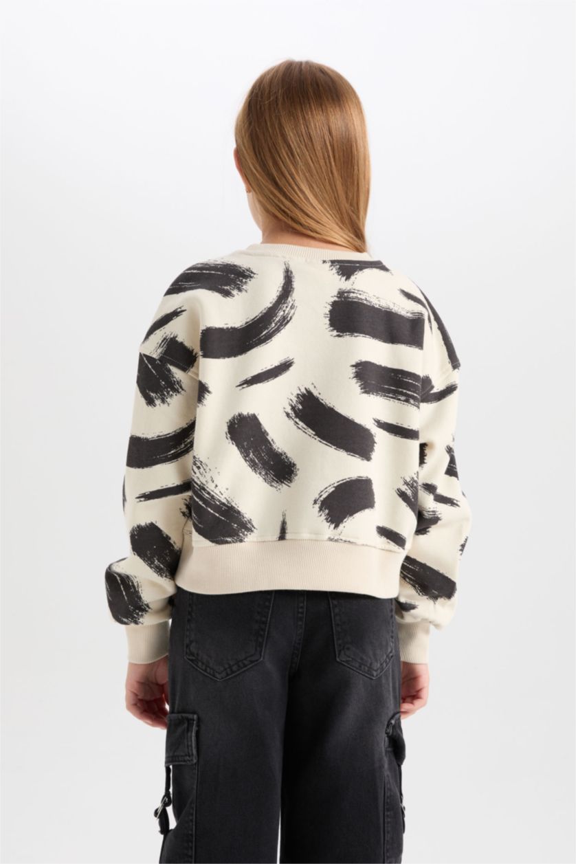 GIRLS & TEENS Stone Girl Patterned Crew Neck Thick Sweatshirt