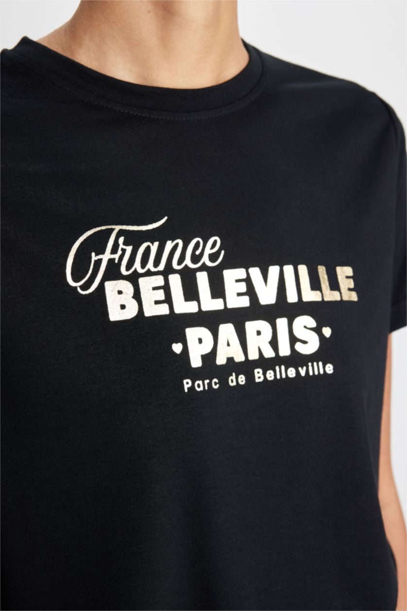 WOMAN Black Regular Fit Short Sleeve T-Shirt