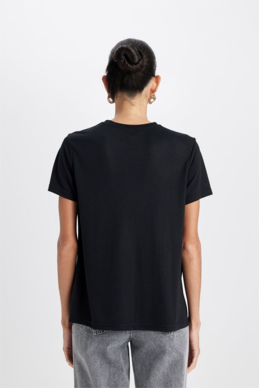 WOMAN Black Regular Fit Short Sleeve T-Shirt