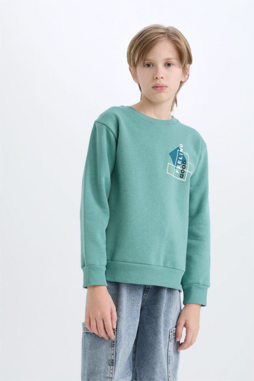 Мальчики и подростки Зеленый Свитшот с принтом с круглым вырезом для мальчиков