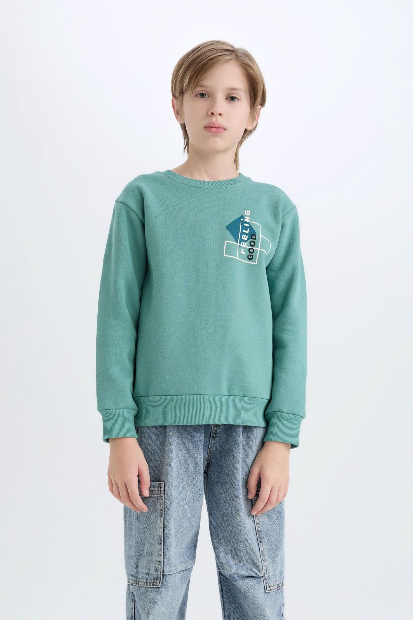 Мальчики и подростки Зеленый Свитшот с принтом с круглым вырезом для мальчиков