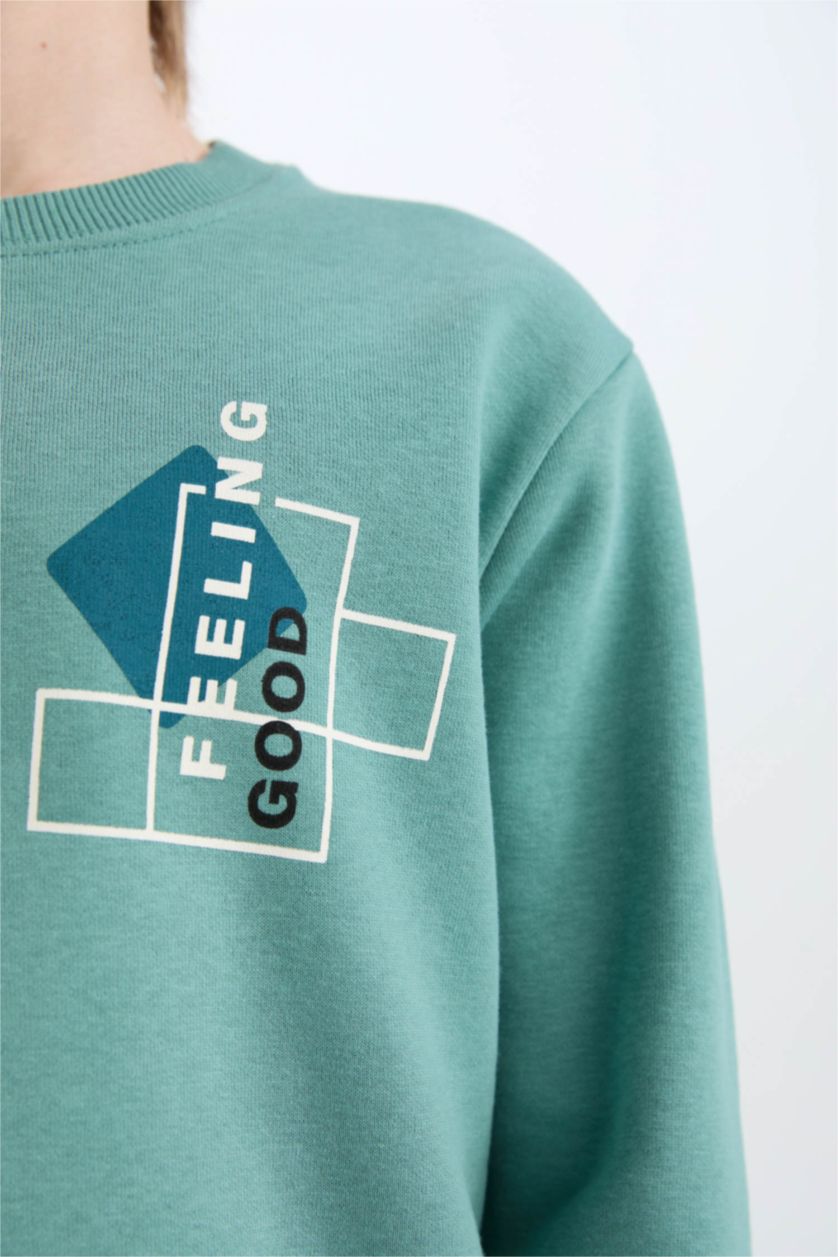 Мальчики и подростки Зеленый Свитшот с принтом с круглым вырезом для мальчиков