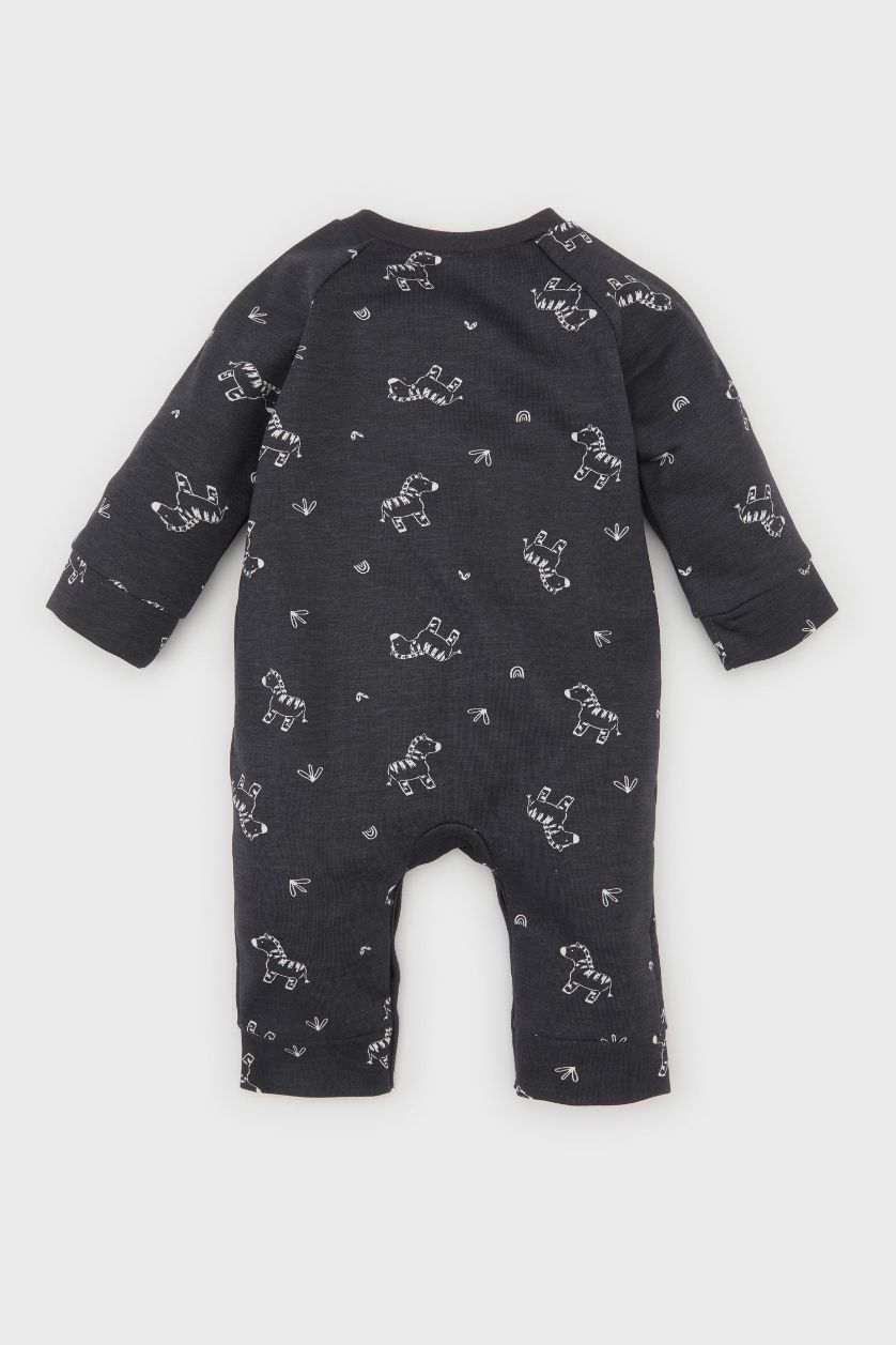 Erkek Bebek Antrasit 2'li Takım Zebra Baskılı Uzun Kollu Tulum Bere Erkek Bebek Yenidoğan