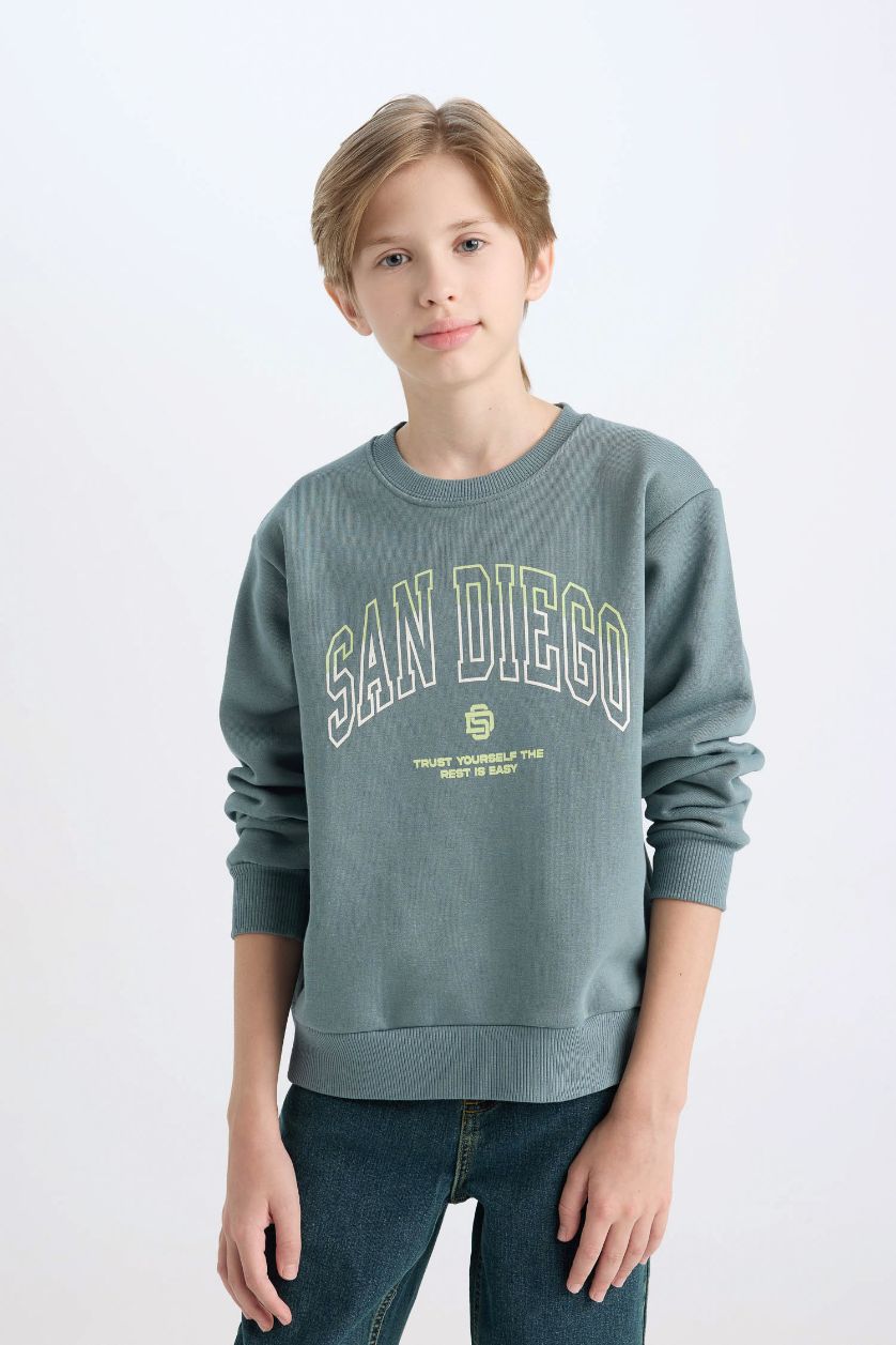 Мальчики и подростки Зеленый Свитшот с принтом с круглым вырезом для мальчиков