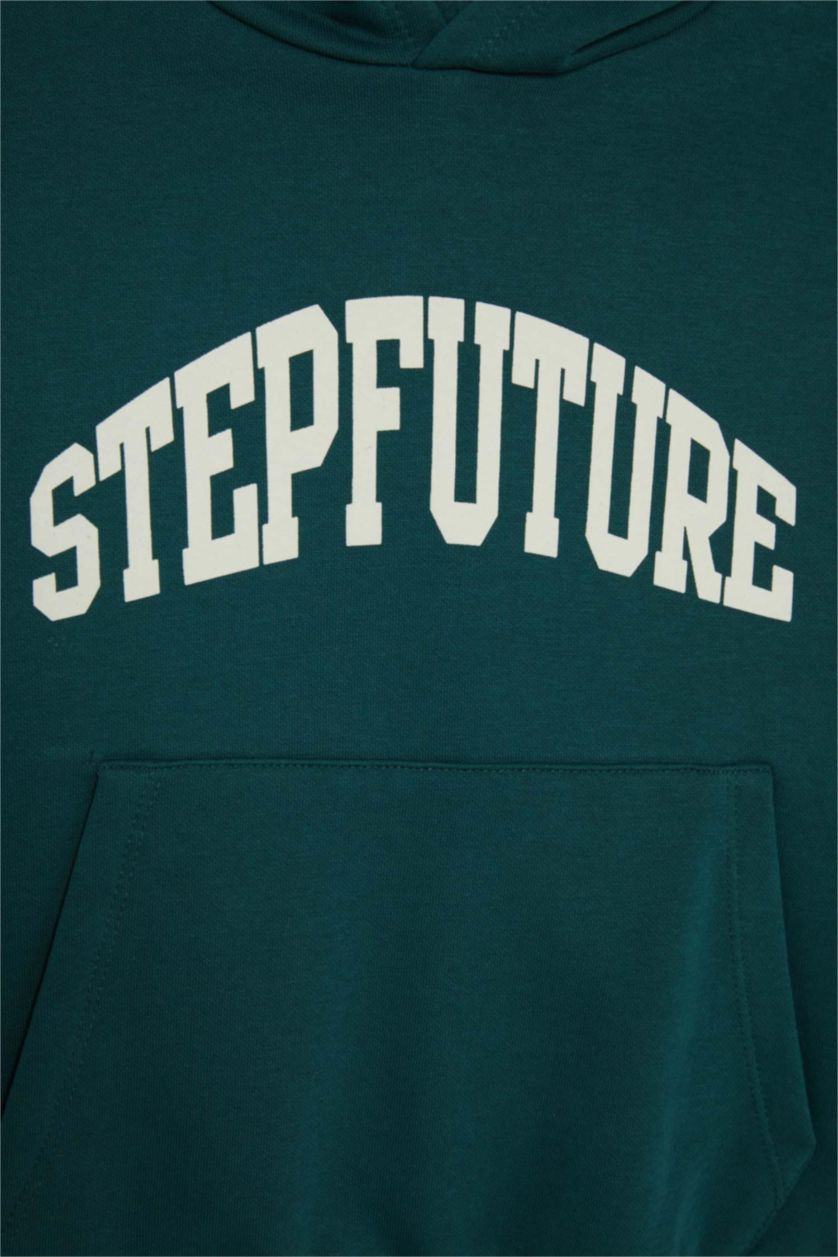 أولاد أخضر سويت شيرت ولادي ثقيل قصة عادية بغطاء للرأس بجيب