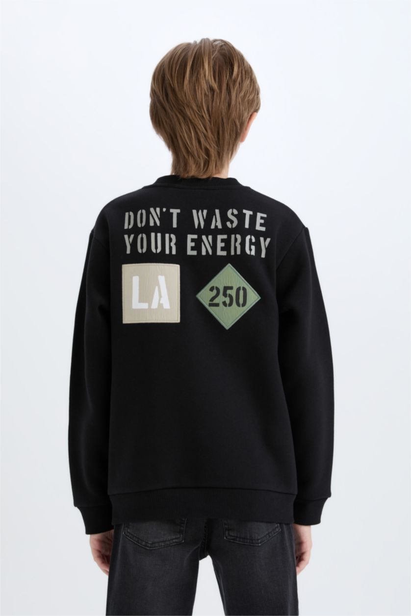 أولاد أسود سويت شيرت قصة عادية برقبة مستديرة