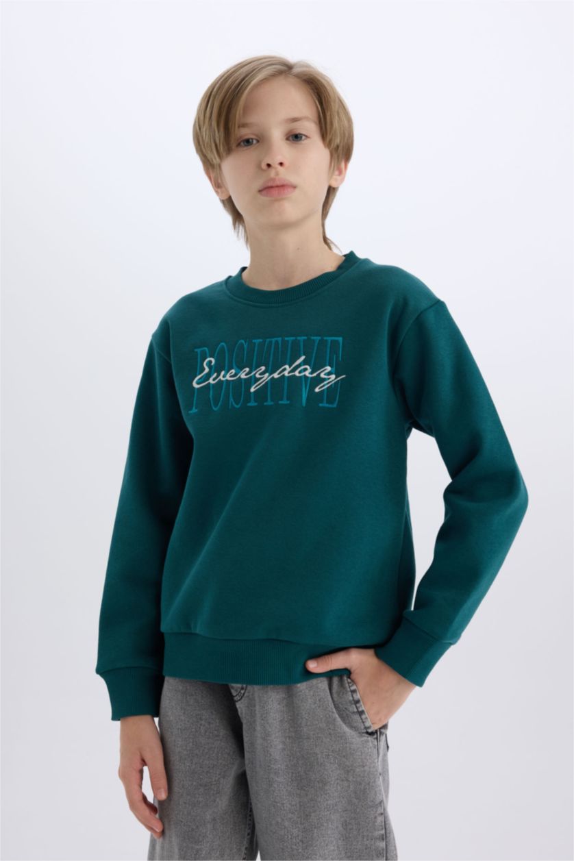 GARÇONS Vert Sweat-shirt imprimé à coupe régulière et col rond