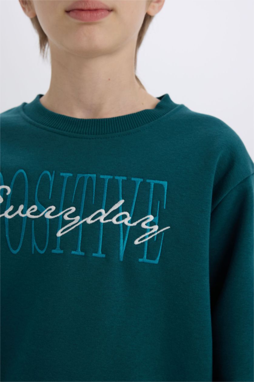 GARÇONS Vert Sweat-shirt imprimé à coupe régulière et col rond