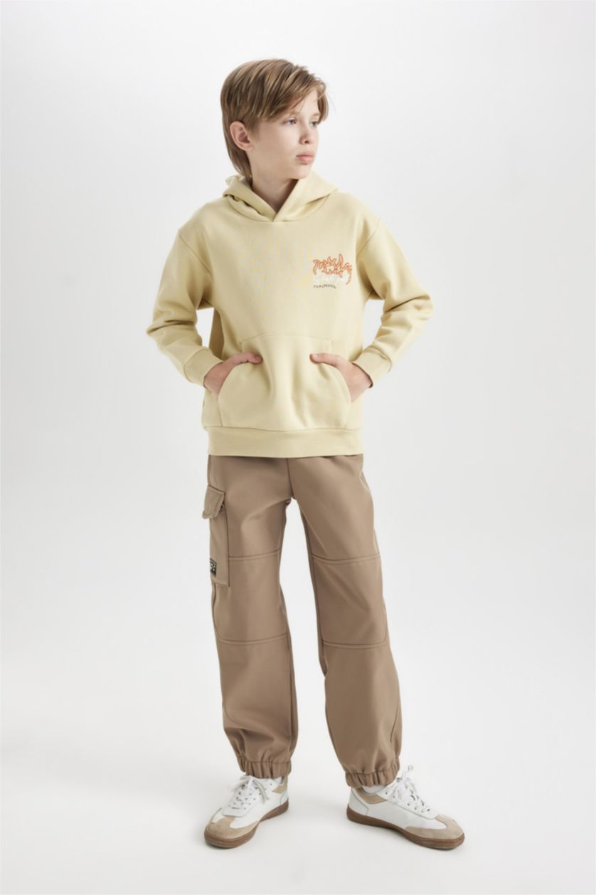 Erkek Çocuk - Genç Erkek Bej Erkek Çocuk Kapüşonlu Sırt Baskılı Sweatshirt