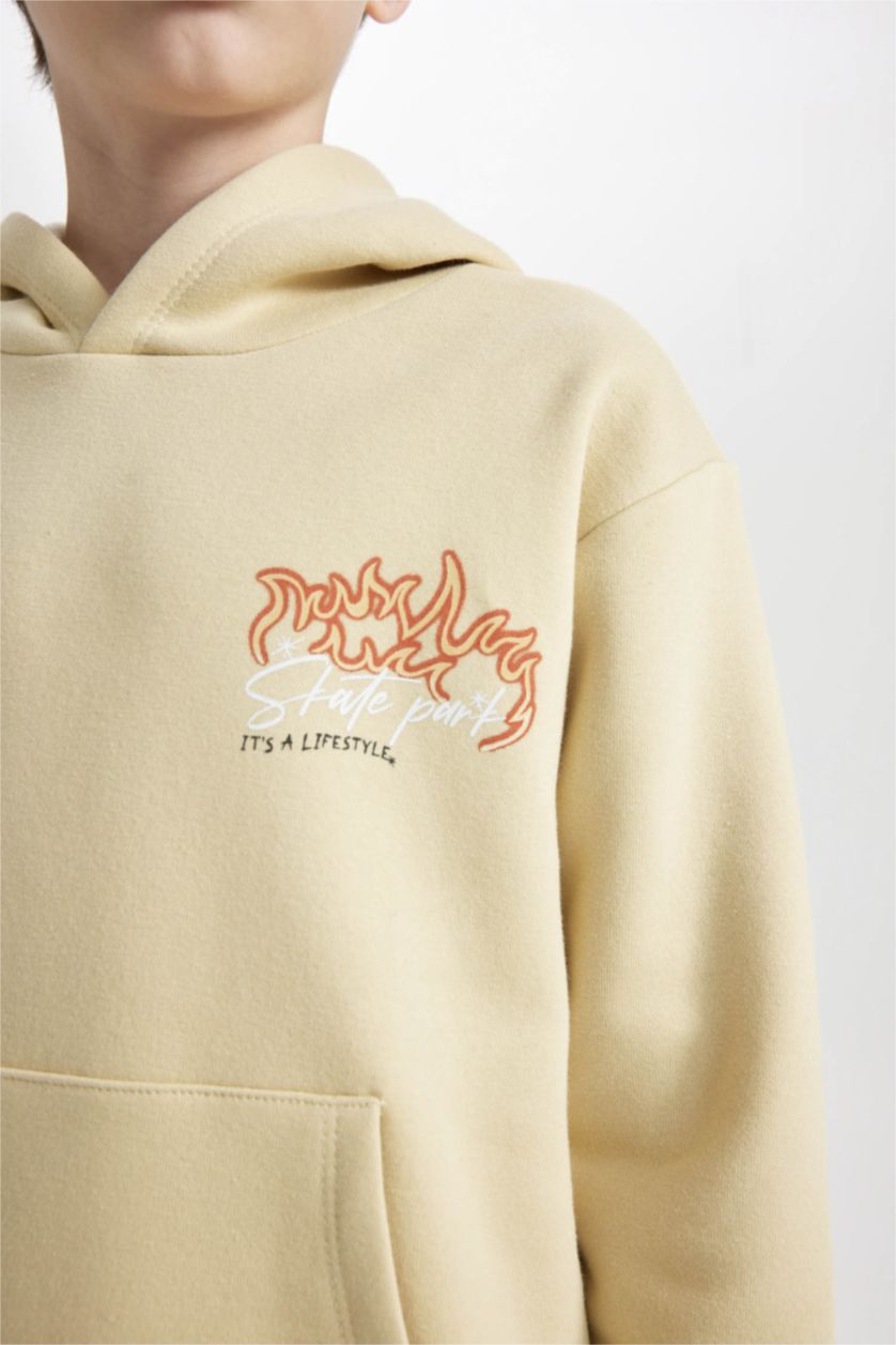 Erkek Çocuk - Genç Erkek Bej Erkek Çocuk Kapüşonlu Sırt Baskılı Sweatshirt