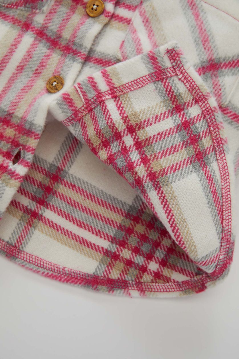 Kız Bebek Pembe Kız Bebek Ekose Desenli Flanel Uzun Kollu Gömlek