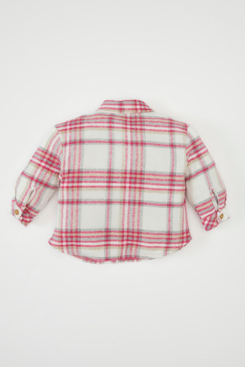 Kız Bebek Pembe Kız Bebek Ekose Desenli Flanel Uzun Kollu Gömlek