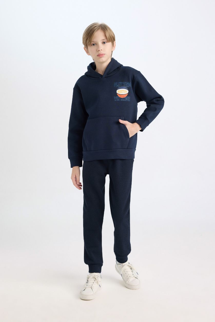 Erkek Çocuk - Genç Erkek Lacivert Lacivert Kapüşonlu Sırt Baskılı Sweatshirt Erkek Çocuk