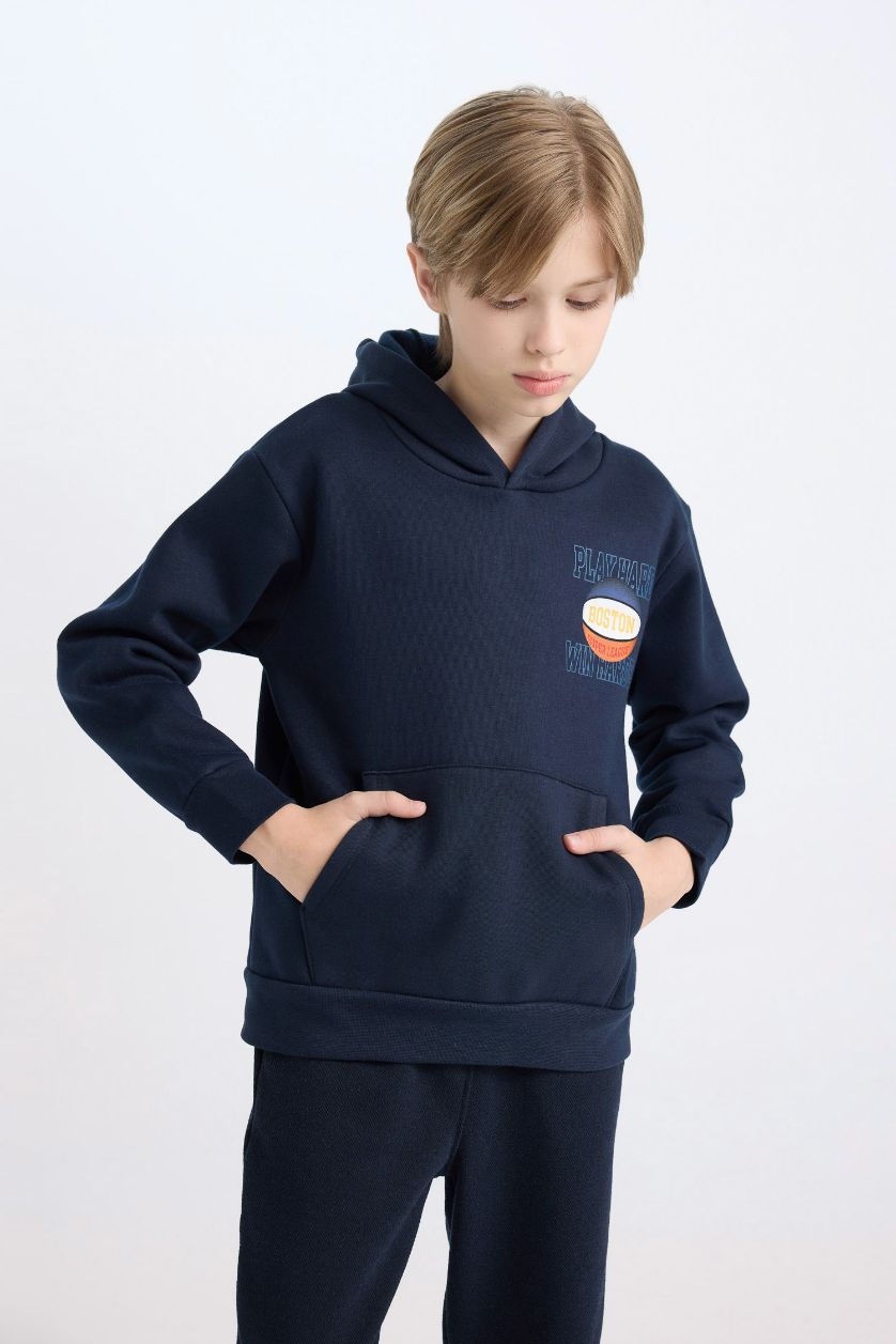 Erkek Çocuk - Genç Erkek Lacivert Lacivert Kapüşonlu Sırt Baskılı Sweatshirt Erkek Çocuk