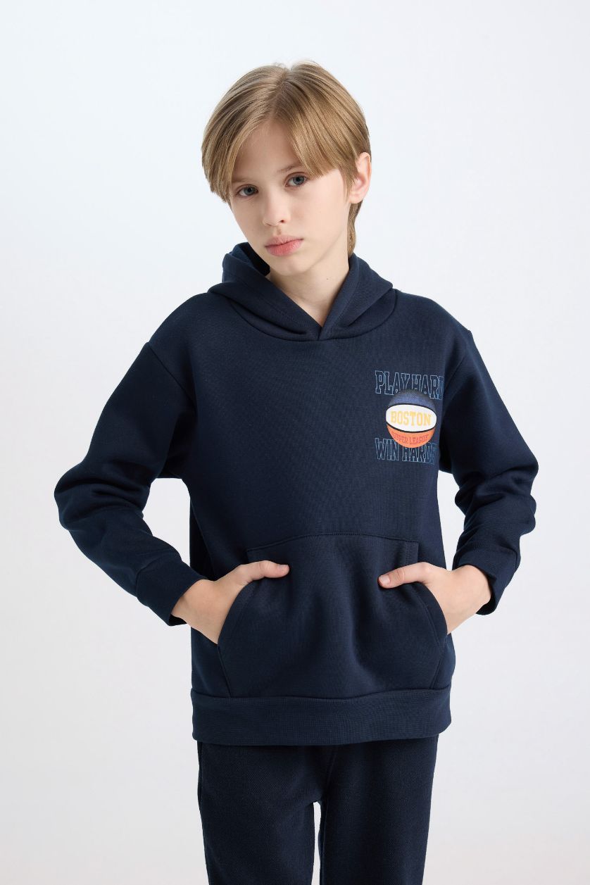 Erkek Çocuk - Genç Erkek Lacivert Lacivert Kapüşonlu Sırt Baskılı Sweatshirt Erkek Çocuk