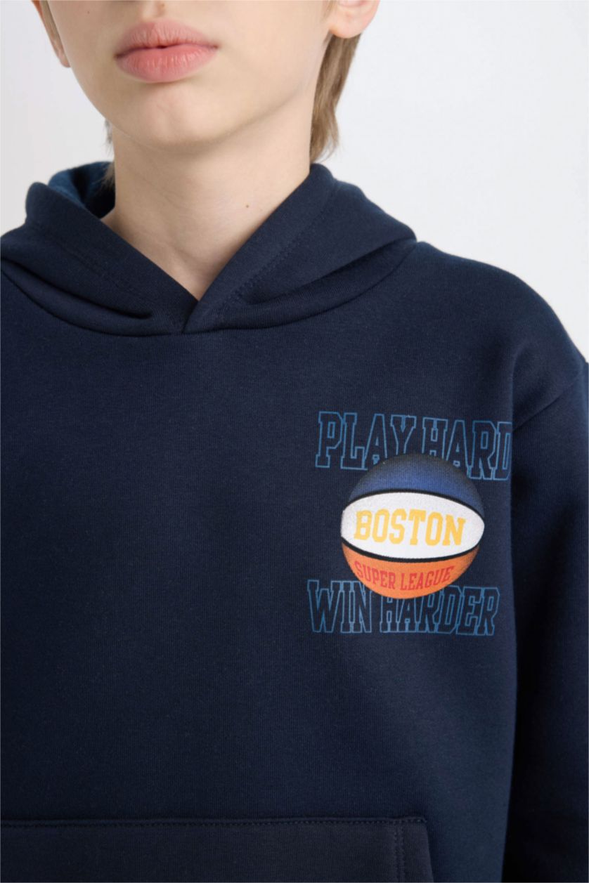 Erkek Çocuk - Genç Erkek Lacivert Lacivert Kapüşonlu Sırt Baskılı Sweatshirt Erkek Çocuk